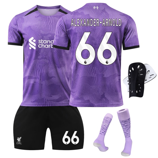 Liverpoolin 2. vieraspaita lapsille kaudelle 2023-2024, setti sukkien ja polvisuojien kanssa - Nro. 66 A.EXANDER-ARNOLD #XXXL No.66 A.EXANDER-ARNOLD #XXXL