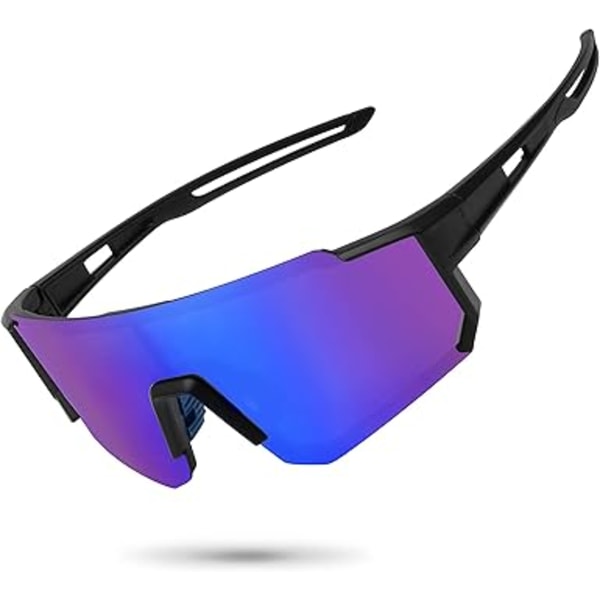 Polarisoidut urheiluaurinkolasit miehille ja naisille, ajoon, kalastukseen, pyöräilyyn ja maastopyöräilyyn, UV400-suoja Black Frame-blue Mirror Lens