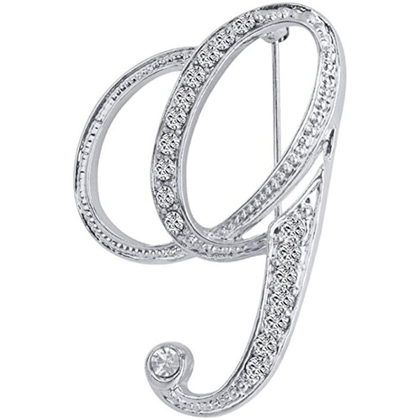 A-Z Initial Letters Brosch för kvinnor, Silverpläterad metall strass klar AAA+ kristall knappnålsbroscher (1 st)