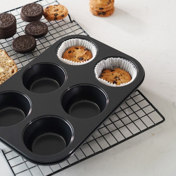 1 kpl Tarttumaton Muffinivuoka, Hiiliterästä Valmistettu Cupcake-vuoka, 6 Kupillista, Helppo Puhdistaa ja Täydellinen Muffinien tai Cupcaken Leivontaan, Vakio