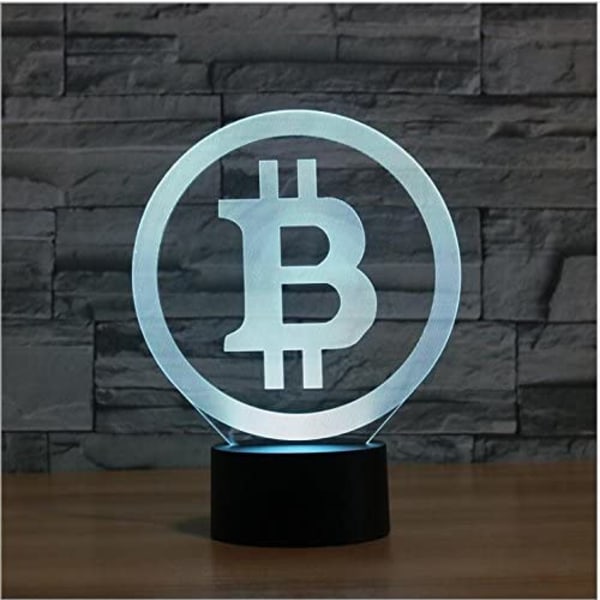3D Bitcoin Natlampe med 7 Farveskift LED Bordlampe Akryl Flad ABS Base USB Oplader Hjem Dekoration Legetøj Fødselsdag Jul Barn
