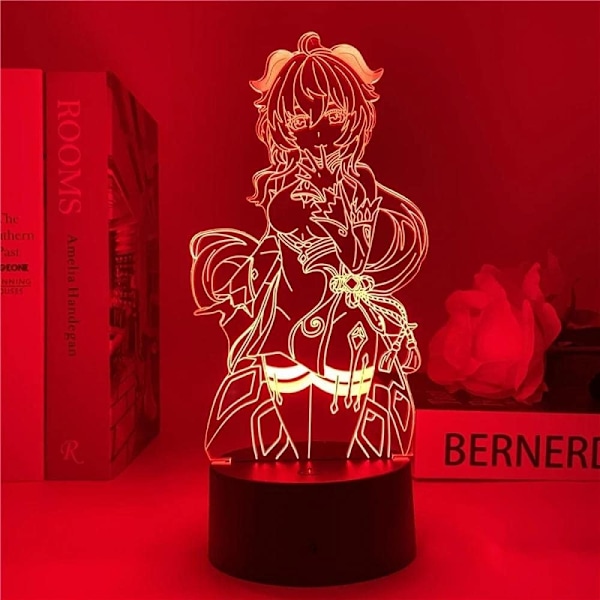 Genshin Impact Ganyu LED 3D-lampa Illusionslampa Skrivbordslampa Japansk Anime-lampa, för barnrum inredning nattlampa julklapp M