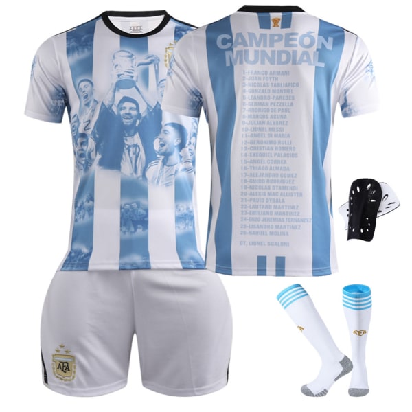 2023-2024 Argentina VM-mesterskab Commemorative Edition Fodbolddragt Sæt med Strømper og Knæbeskyttere-Uden nummer#M No number #M