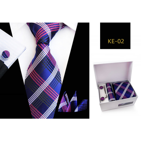 Set för män Silkeslen slips Fyrkantiga fickor Knytklämmor Manschettknappar för män, KE—02