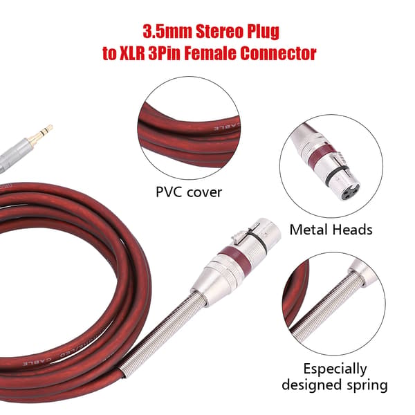 2,5 m 3,5 mm stereoplugg til XLR 3-pin hunn mikrofonmikrofon lydkontaktkabel (brun)