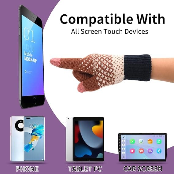 Varmfodrade Vinterhandskar för Kvinnor, Touchscreen-Handskar, Elastiska Stickade Fleece-Handskar för Löpning, Arbete och Utomhusaktiviteter