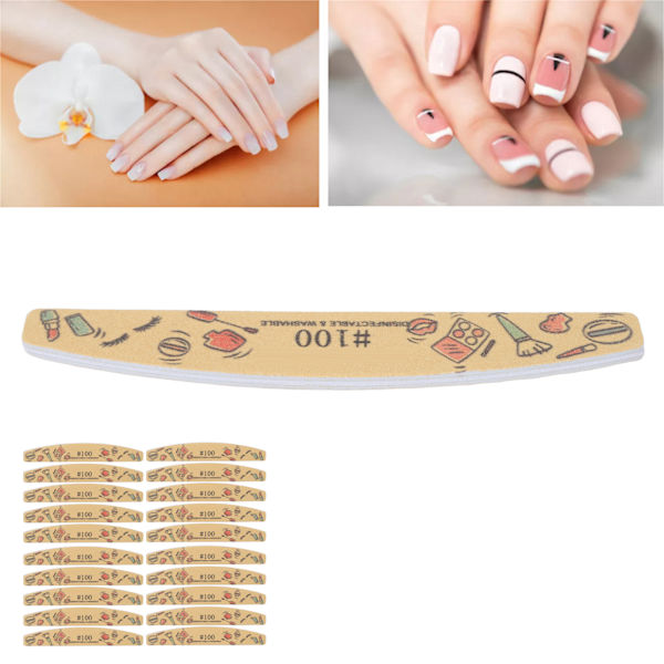 20 st nagelfil Dubbla sidor Manikyr nagelfil Tvättbar Återanvändbar Professionell Halvmåne Fingernagel Filer Nagelkonst Verktyg 100 Grit