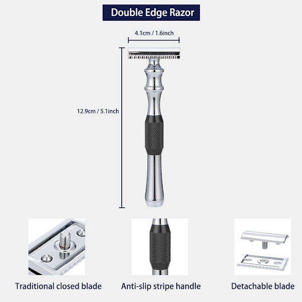 Man Shaving Razor Classic Double Edge Razor och Bas Säkerhet Rakning (Svart Rakblad)