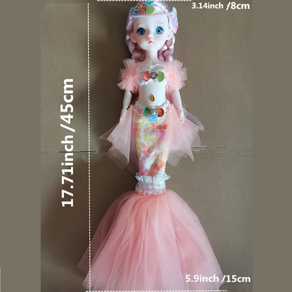 45cm/17,72 tum Havsfru Docka Flicka Leksak Blåögd Barn Prinsessa Docka Bröllopsklänning Docka Familj Födelsedagspresent Fiskstjärt Kan Vikas Ut , Jul white