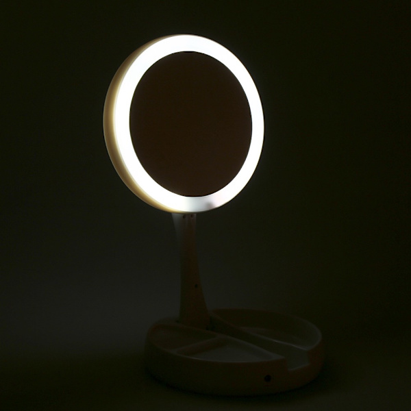 LED-valaistu taittuva meikkipöytäpeili 10x suurennoksella, kosmetiikan viimeistelyyn