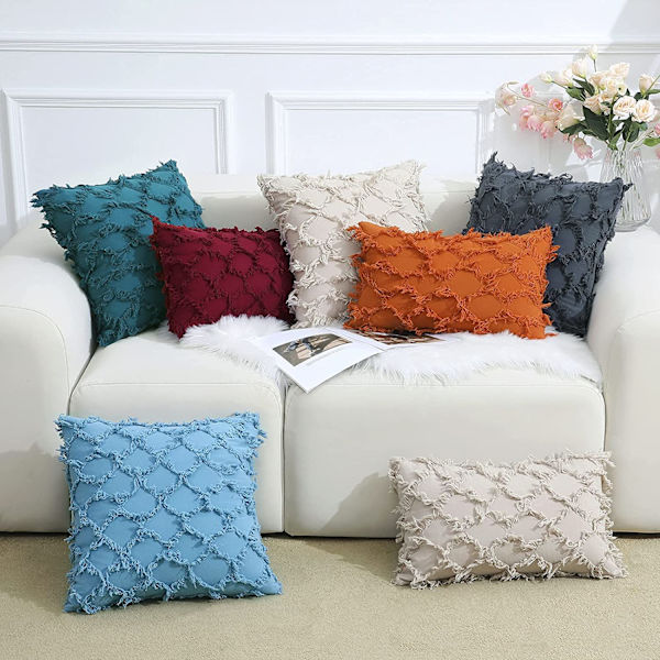 Beige dekorative putetrekk 20 x 20 tommer 2-pak Boho pynteputer til sofa og lenestol, 100 % bomull