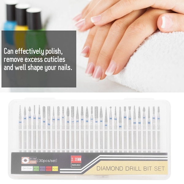 30 st/set Diamantslipningshuvud Nagelkonst Borr Poleringshuvud Kit Nagelborrmaskin Tillbehör B