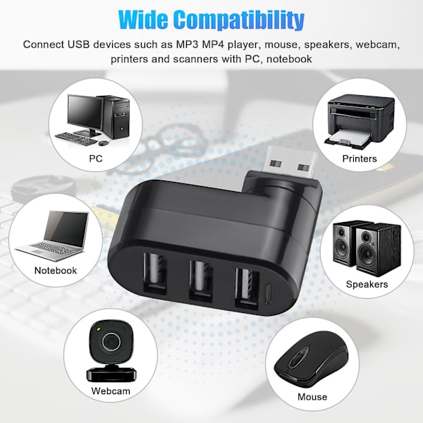 2 st USB-hubb, 3-portars USB 2.0-hubb ultraslim data USB-splitter laddning, höghastighets USB-hubb kompatibel med MacBook