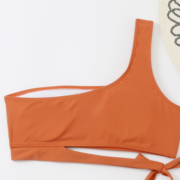 Dam One Shoulder Hög Midja Bikini Spets Upp Hög Skuren Tvådelad Baddräkt för Semester, Simning, Pool (orange) M