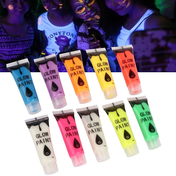 10 stk neglefluorescerende pulver DIY kroppsmaling maling trykk glød lysende verktøy