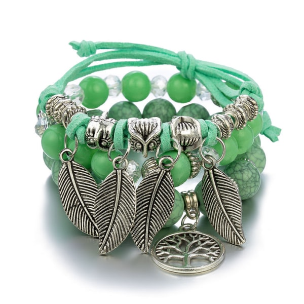 1 st bohemiskt armband, armband med kristallpärlor, fjäderhänge flerlagers stretch armband, dam smycken