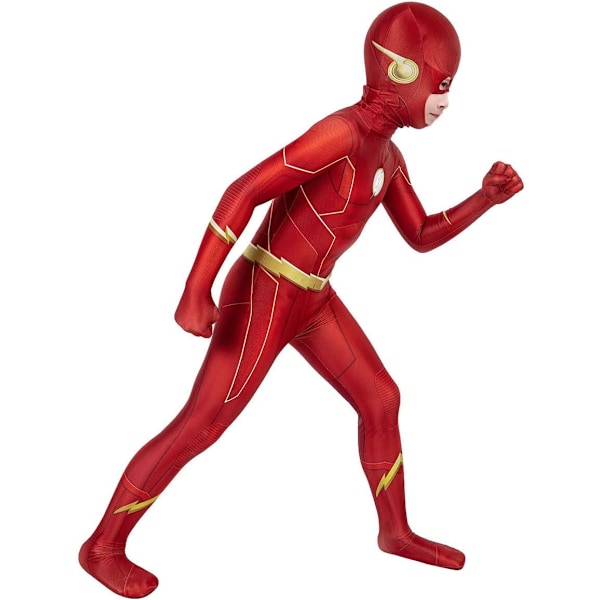 Halloween Superhjälte Kostym för Pojkar Cosplay Röd Dräkt Zentai Onesie Outfit Jumpsuit Spandex för Barn 5-6T