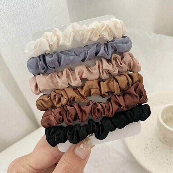 6 farver sæt elastiske slips hårbånd silke satin scrunchie hestehale reb tilbehør scrunchies hestehale holder pakke, ingen træk eller snag tykt hår