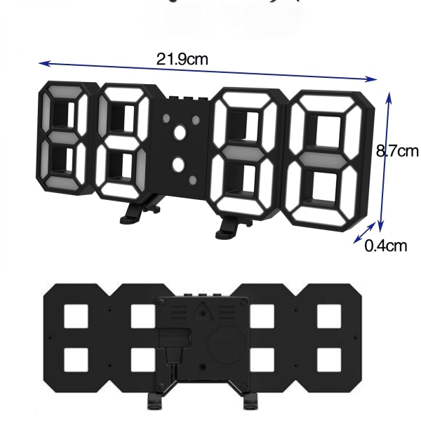 3D LED Digital Bordsur, Väggklocka, Ljusstyrka Justerbar Fjärrkontroll Tysta Klockor för Hotell Kontor Hem Vardagsrum