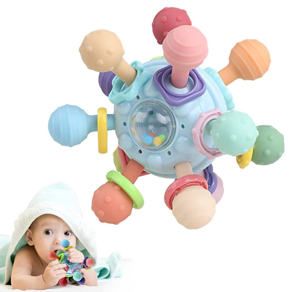 Baby-Tyggelegetøj - Sansestimulerende Tygge-Rasle-Legetøj til Spædbørn - Montessori Lærings- og Udviklingslegetøj til Nyfødte - Tyggelegetøj til Børn 0 3 6 9