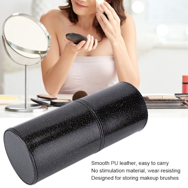 PU Læder Bærbar Makeup Børster Cylinder Holder Kosmetisk Organizer Etui Opbevaringsbeholder (Uden Spænde) Sort