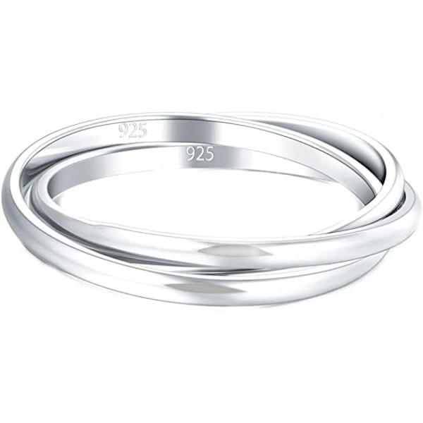 925 Sterling Silver Ring Triple Interlocked Rolling High Polish Ring ----Storlek 9