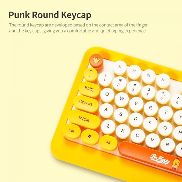SHUJIK K68 Klavye Mouse Combo 2.4GHz Trådlös Söt Retro Rund Tangentbord Mus Set Punk Tangentbord Mus Combo Svart
