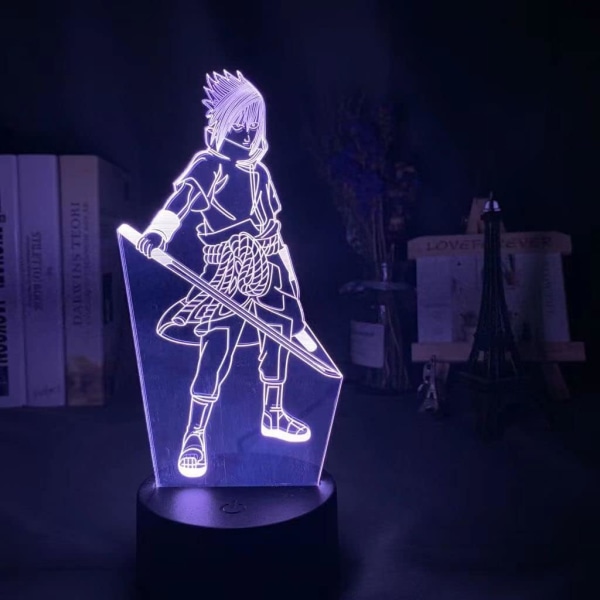 WJ 3D natlampe Uchiha Sasuke, 7 farver akrylplade 3D visuel lampe, 3D illusionslampe med 2-vejs strømtilstande, perfekt fødselsdagsgave Uchiha Sasuke