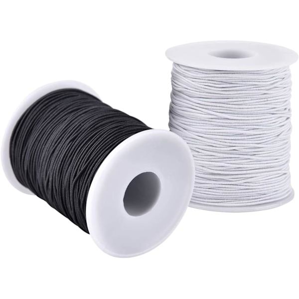 Elastisk snor for armbånd, 2 ruller 1 mm robust, elastisk snor for smykkefremstilling, halskjeder, perling svart og hvitt Parent Black and White