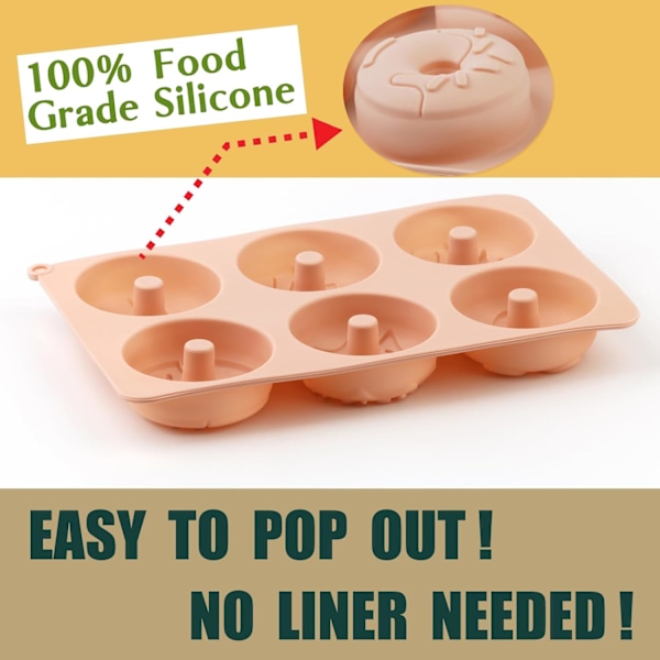 Silikon Mini Donut Kageform - 2-pak 6-huls Silikon Riflet Rørkageforme, Europæisk Kvalitet Non-Stick Silikonforme til Donut, Je