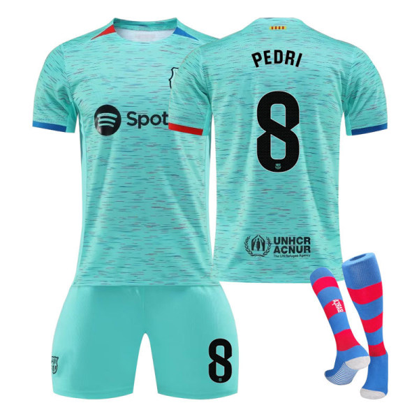 23/24 FC Barcelona To Away Børns Fodboldtrøje Sæt med Strømper 8 PEDRI 2XL