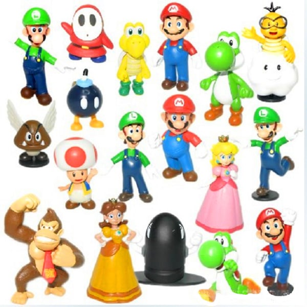 (18 stk.) Mario Håndlavede Anime Legetøj, Dukker, Kager, Bil Dekorationer, Super Mario Tegneserie 18 pcs/set