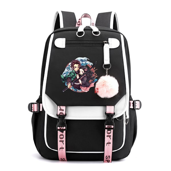1 st Demon Slayer Anime Hero Prints Nylon Ryggsäck, Stor Kapacitet Flerfunktionell Ryggsäck För Skola, Arbete, Vandring, Shopping, Resor Och Camping Black white 3
