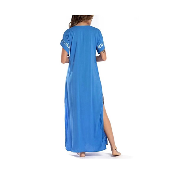 Kvinnors broderade kortärmade bikini baddräkt cover up sid split strand kaftan klänning