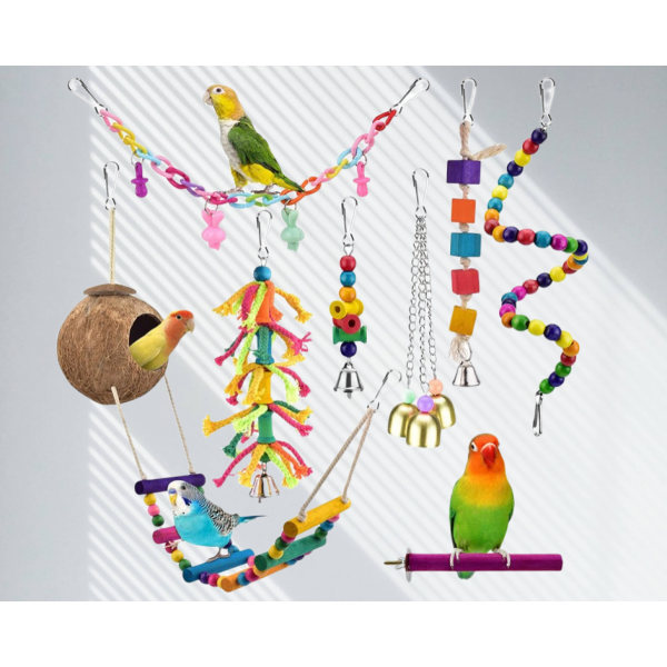 Fågelleksak Fågel Parakit Gunga Tugga Hängande leksak klätterstege Kokosnöt Fågelbur Leksak för kakatier, konurer, finkar, papegojor, kärleksfåglar