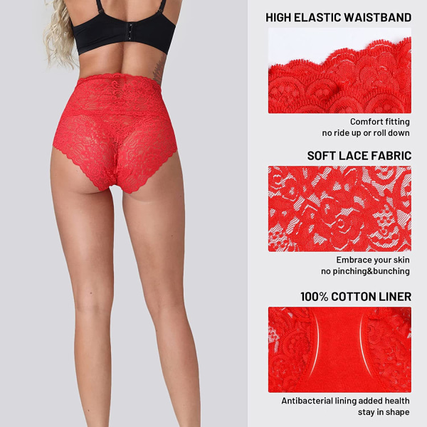 Spetsunderkläder för kvinnor med hög midja sexiga set 3-pack, röd, XL