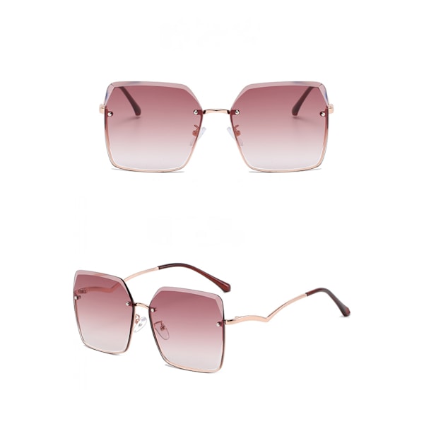 Mote Dame Rimless Kuttede Kant Solbriller UV-beskyttelse Store Ramme Solbriller---Rose Gull Ramme Gradient Rød