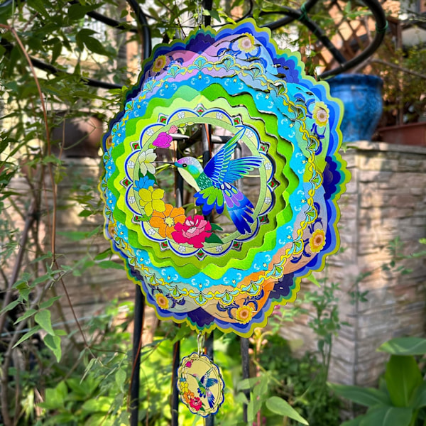 Tuulensuojus Ulkona Metalli Mandala Kolibri 12 tuuman 3D Ruostumattomasta Teräksestä Puutarha Veistos 3D Tuulensuojus Riippuva Piha Puutarha Sisustus Hummingbird