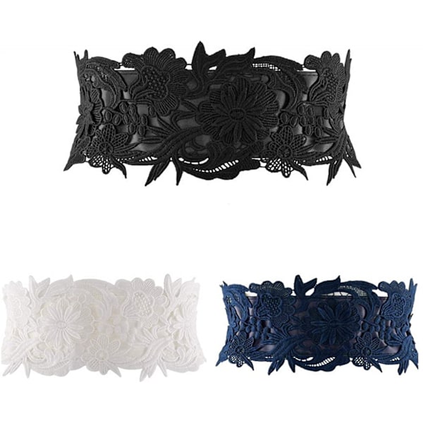 Kvinnors spets midjebälte Obi rosett Cinch brett bälte rosett slips wrap Boho korsett klänning midjeband PU läder, 3-pack