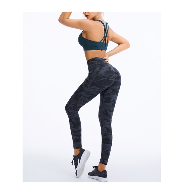 Yogabyxor med hög midja för kvinnor med fickor, leggings med fickor, träningsyoga för magen (stjärnblomma)
