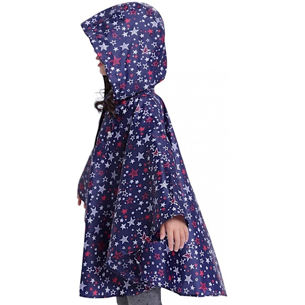 Barne regnponcho med hette, blå stjerne, M