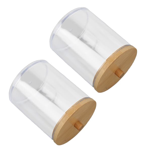2PCS Bomullstopsförvaringslåda Plastcylinder Transparent med Bambulock Bomullstopsorganisatör för Hem