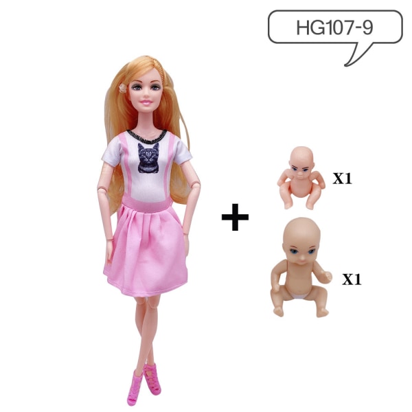 11,8''/30cm Fashion Rörliga Leder Gravida Dockor Mamma Med 2 Bebisar På Hennes Tommy Modern Klänning Prinsessa Docka Pedagogisk Leksak, Jul/Halloween/Tha K9