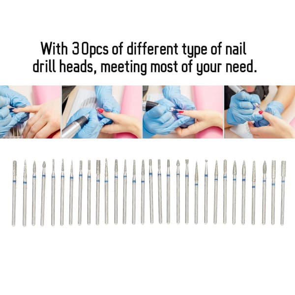 30 stk/sett diamant slipehode neglekunst drill poleringshode sett neglebormaskin tilbehør B