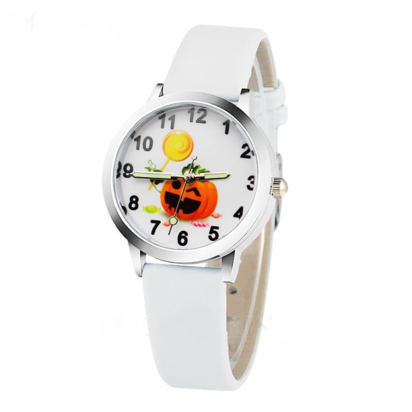 Barnklocka Mode Pumpa Halloween Cartoon Pojkar Kvartsklocka Casual Läder Flickor Analog Klocka, Luminous Pointer Klocka