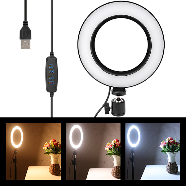 6-tums USB LED-videoljus dimbar ringlampa för fotografering selfie live studio