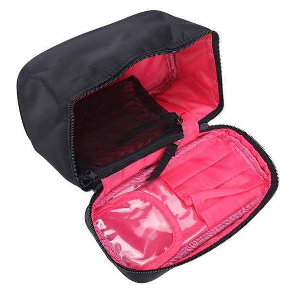 Makeup taske multifunktionel pink indeni sort udenpå stor kapacitet bærbar mode bærbar nylon makeup vask opbevaringspose