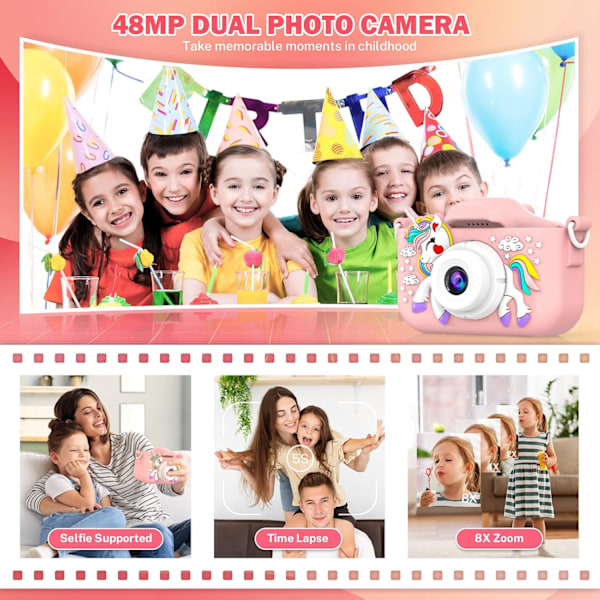 Digitalkamera för barn, med 2,4 tum IPS LCD-skärm, 180° vändbar lins för selfiekamera för barn 3-10 år, julklapp/födelsedagspresent för pojkar och flickor