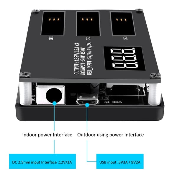 Intelligent tre-slots lithium batterioplader, passer til DJI OSMO Action Sports Camera