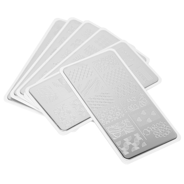 6 stk. neglekunst stemplingsplader i rustfrit stål manicure billede skabelon DIY negle stencil værktøj